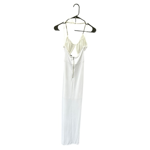 NWT Alice + Olivia White Chain Halter Gown with Slit - Picture 2 of 10